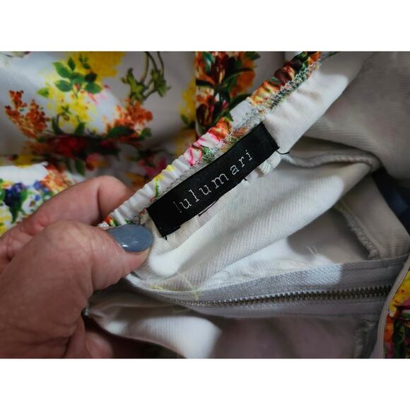 Large Lulumari Strapless Floral DRESS Yellow High Low Silky - Picture 7 of 7